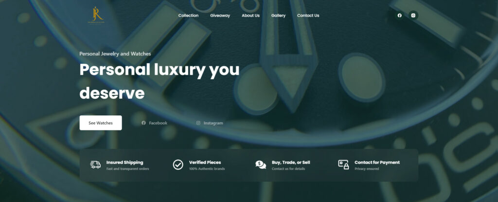 Screenshot of the homepage web design of The Rhejen Collection