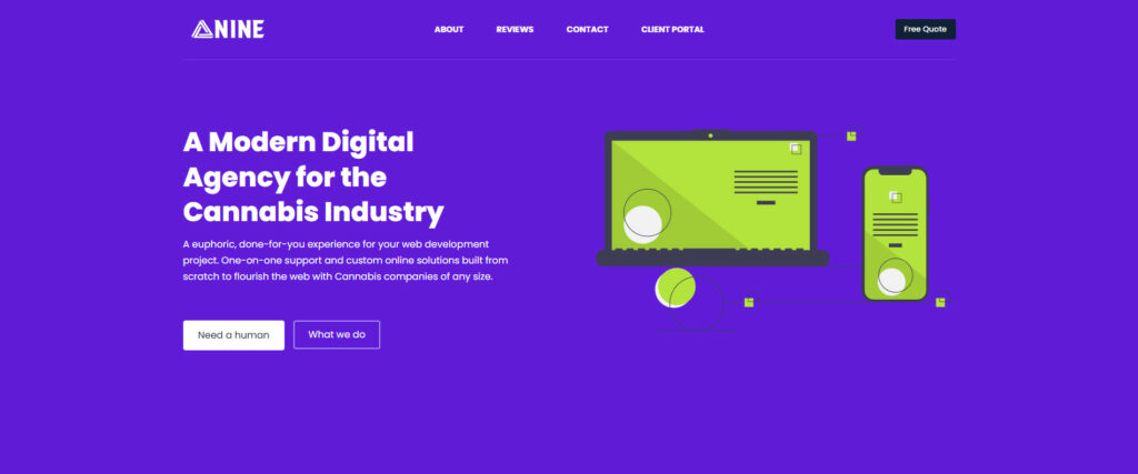 Screenshot of the homepage web design of Delta Nine Media